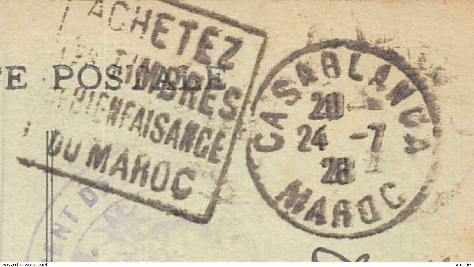 24-3032 : OBLITERATION. DAGUIN. ACHETEZ DES TIMBRES DE BIENFAISANCE DU MAROC. CASABLANCA 1928 - Autres & Non Classés