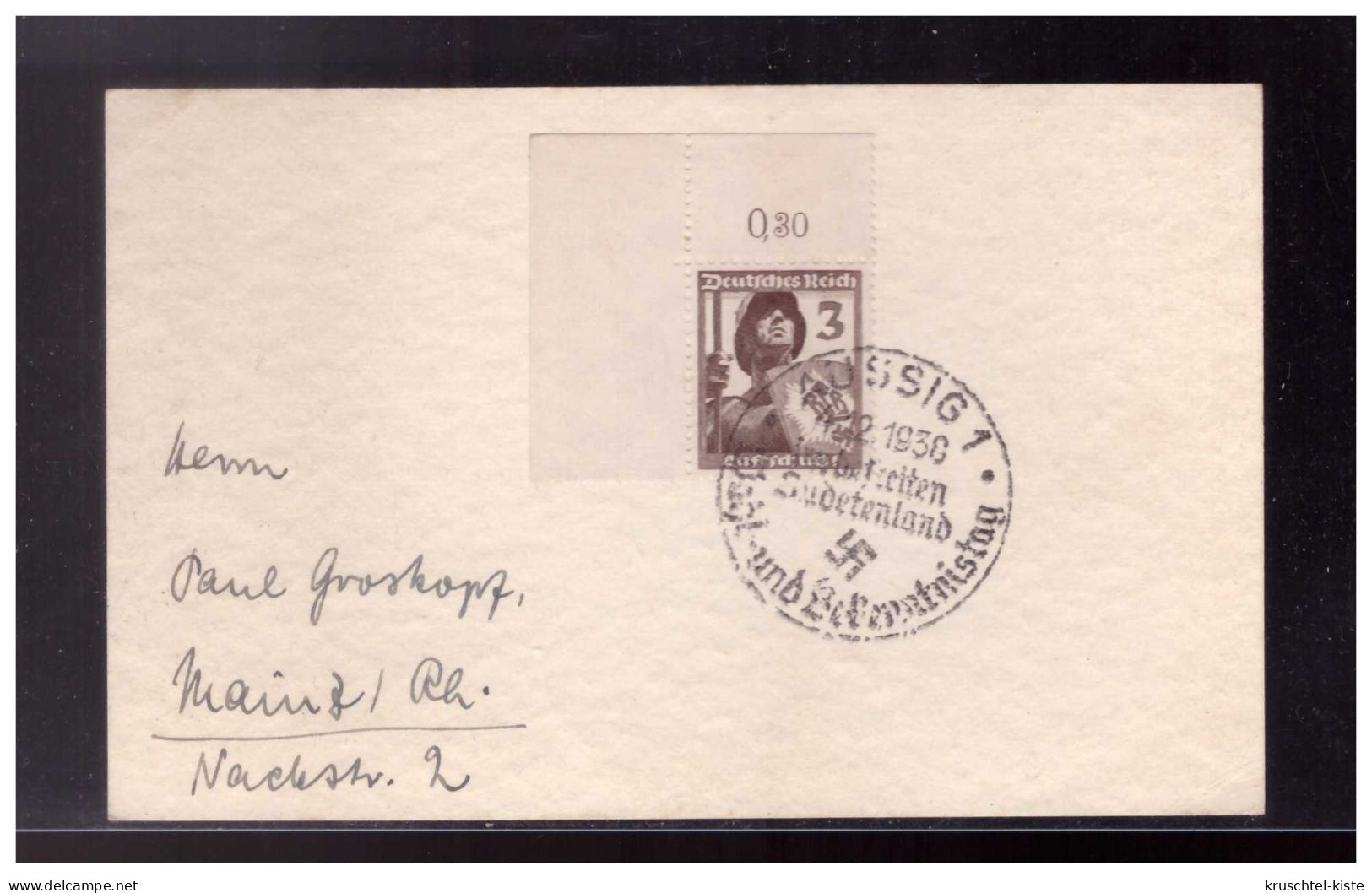 Sudetenland (023877) Postkarte Mit Sonderstempel Aussig Im Befeiten Sudetenland, Gest. Am 4.12.1938 - Région Des Sudètes