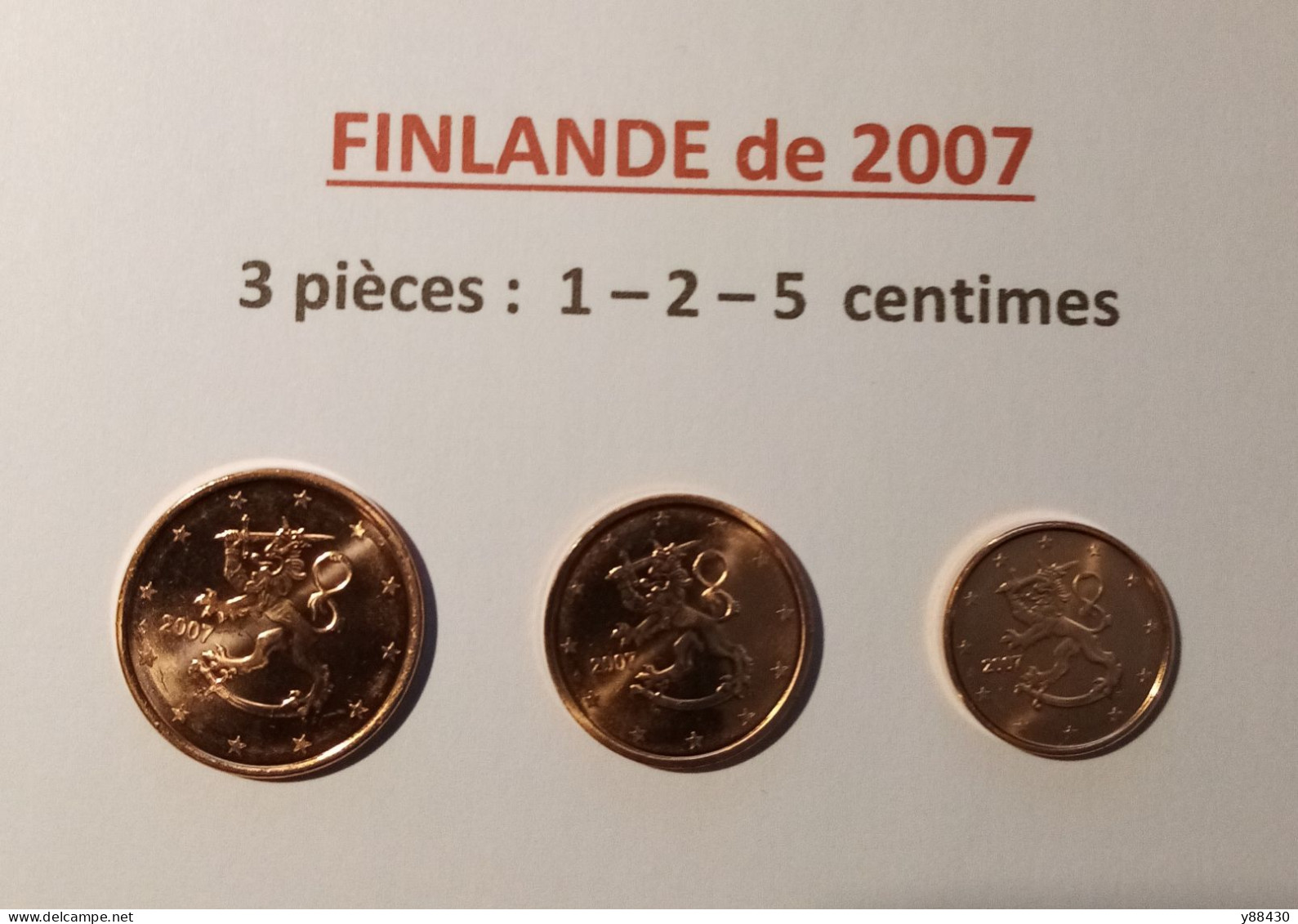 2007 - FINLANDE  - 3 Pièces = 1 / 2 / 5 / Centimes  - 3 Pièces Neuves Sorties Des Rouleaux Officiel - Voir Les 2 Scannes - Finland