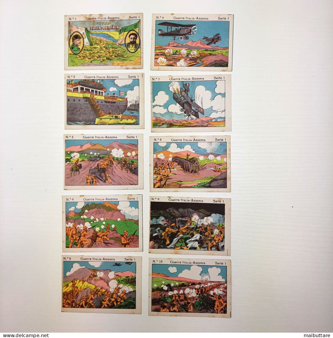 Lotto composto da 10 mini figurine, cartoline serie da 1 a 10 Guerra ITALIA -ABISINIA