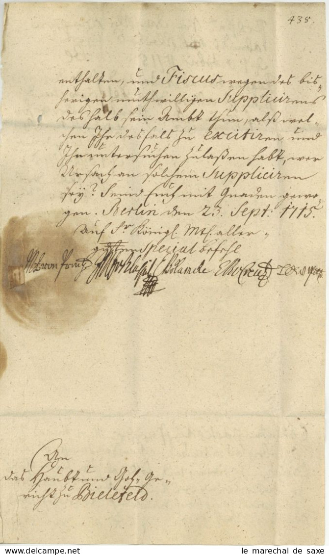 Preußen Autographen Berlin 1715 Blaspiel Creutz Kameke Plotho Printzen Brief Nach Bielefeld - Personnages Historiques