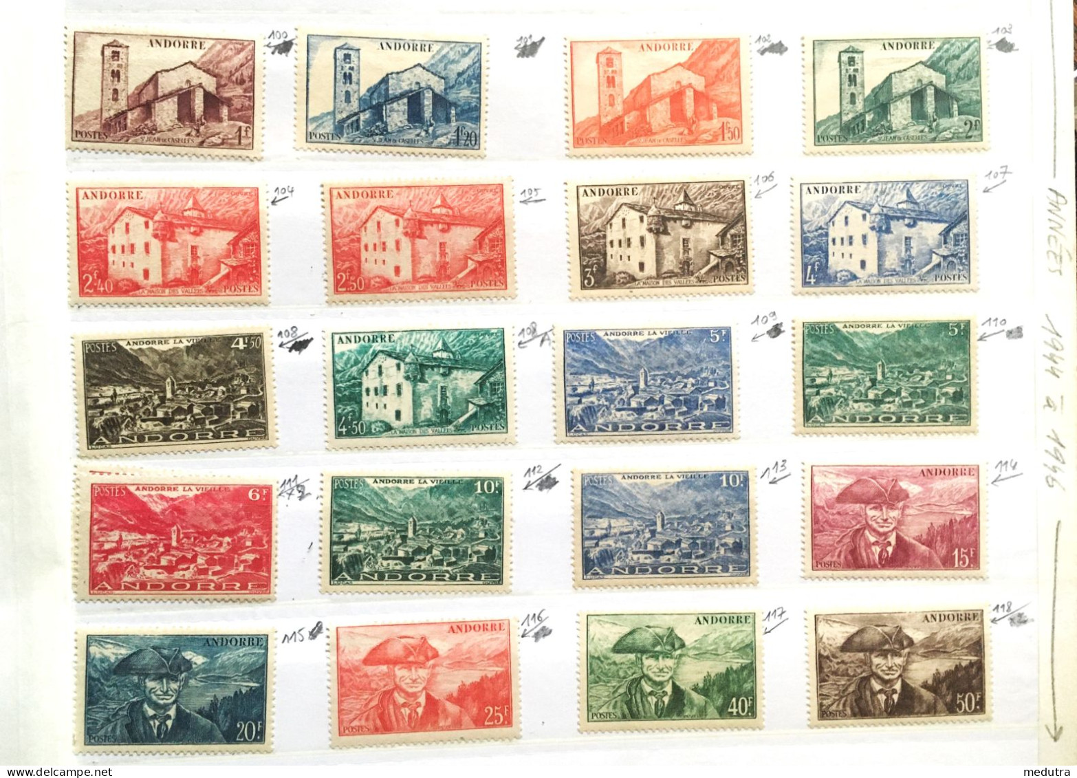 Andorre Neuf(*ou**) Années 1944 à 1947 : 100 à 118 Dont 108A - Unused Stamps