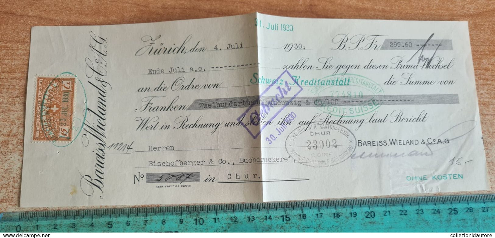 SWITZERLAND - INKASSO - CAMBIALE DEL 4.7.1930 DI 299,60 MARK - ZÜRICH - CHUR - Bills Of Exchange