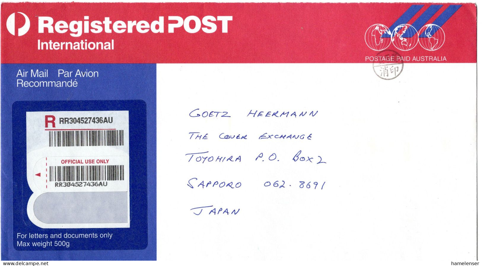 L75604 - Australien - 2002 - "P.P." GA-R-Umschlag (Cherrybrook NSW) -> TOYOHIRA (Japan), M "Nachtraeglich Entwertet"-Stp - Storia Postale