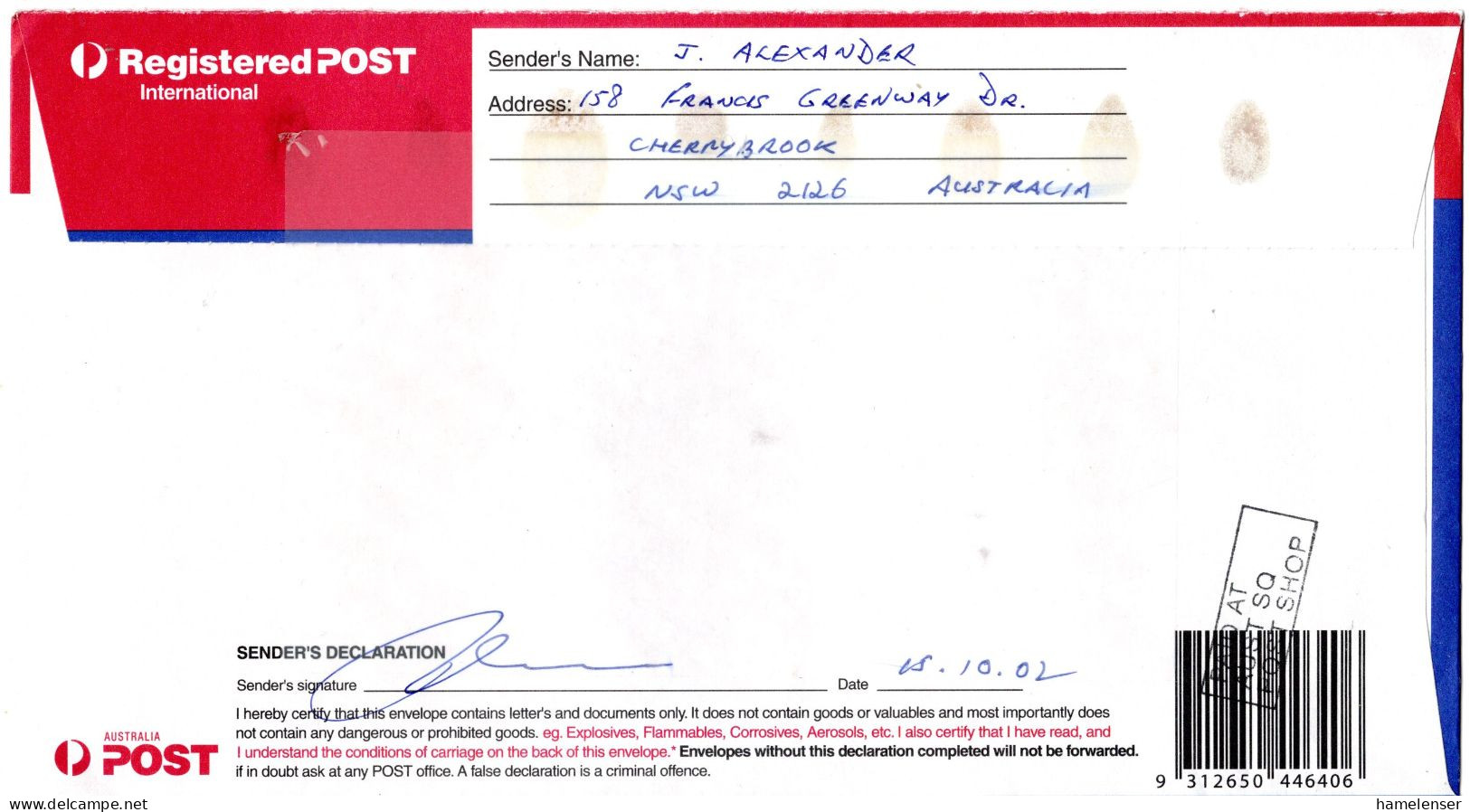 L75604 - Australien - 2002 - "P.P." GA-R-Umschlag (Cherrybrook NSW) -> TOYOHIRA (Japan), M "Nachtraeglich Entwertet"-Stp - Briefe U. Dokumente