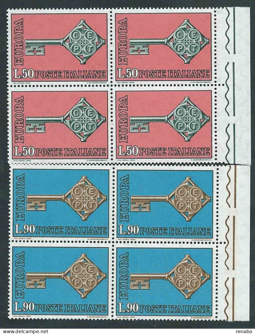 Italia, Italy, Itelie, Italien 1968; EUROPA, Serie Completa In Quartine Di Bordo Destro. - 1968