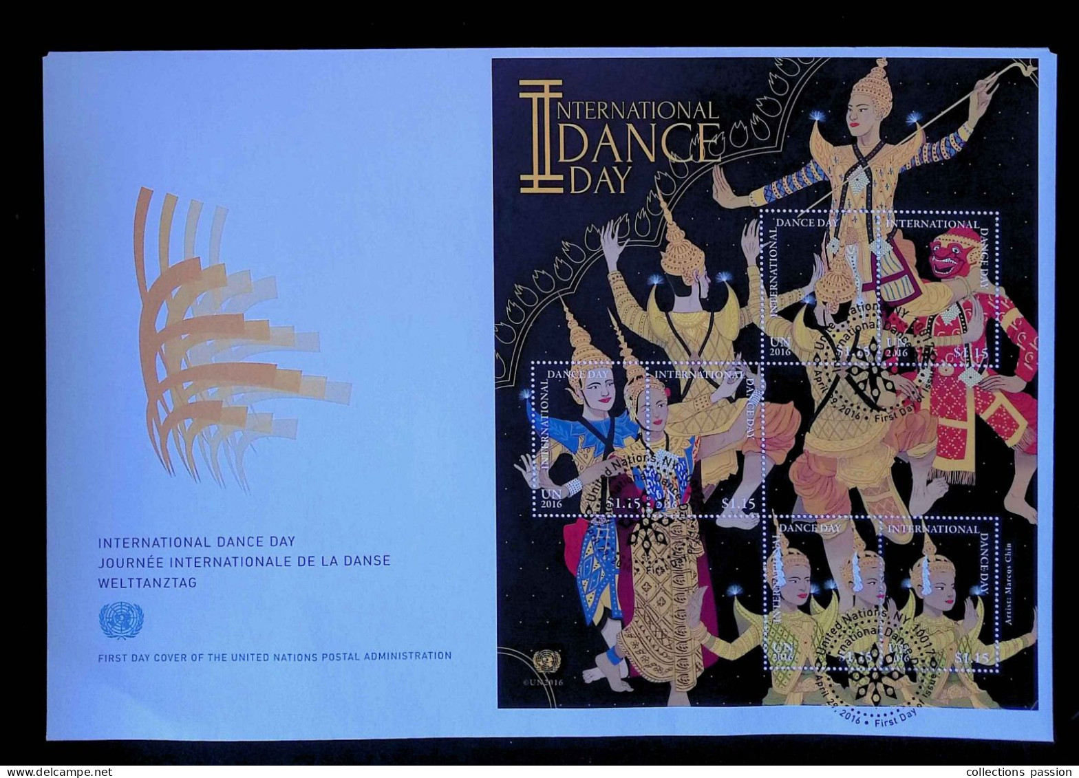 CL, FDC, 1 Er Jour, United Nations, NY 10017, International Dance Day, 260 X 180 Mm, 2016, Frais Fr 2.45 E - FDC