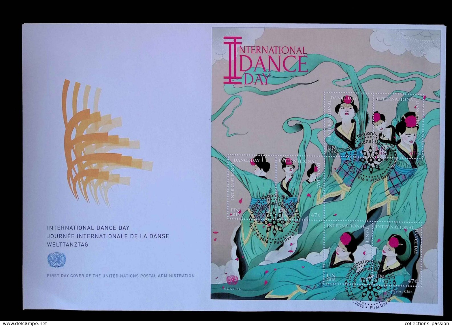 CL, FDC, 1 Er Jour, United Nations, NY 10017, International Dance Day, 260 X 180 Mm, 2016, Frais Fr 2.45 E - FDC