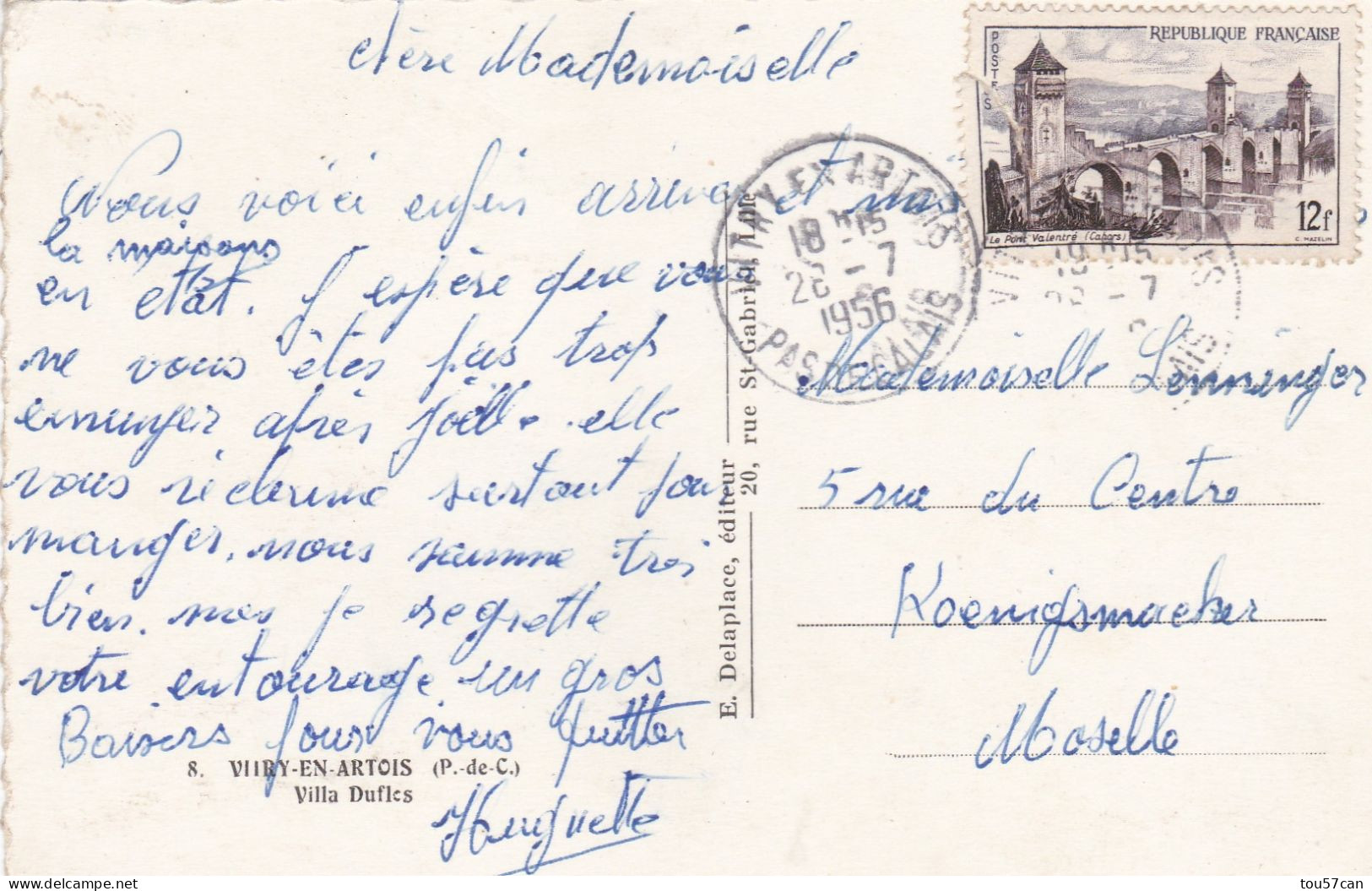 VITRY EN ARTOIS  -  PAS  DE  CALAIS  -  (62 )  -  CPA  DE 1956  -  BEL AFFRANCHISSEMENT POSTAL. - Vitry En Artois