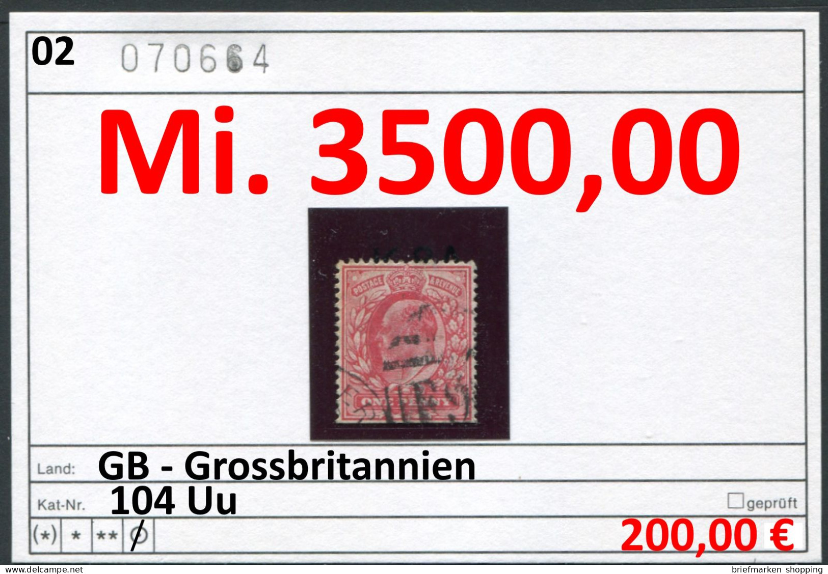 Grossbritannien 1902 - Great Britain 1902 - Grand Bretagne 1902 - Michel 104 Uu  -  Oo Oblit. Used Gebruikt - Mi. 3500 € - Used Stamps