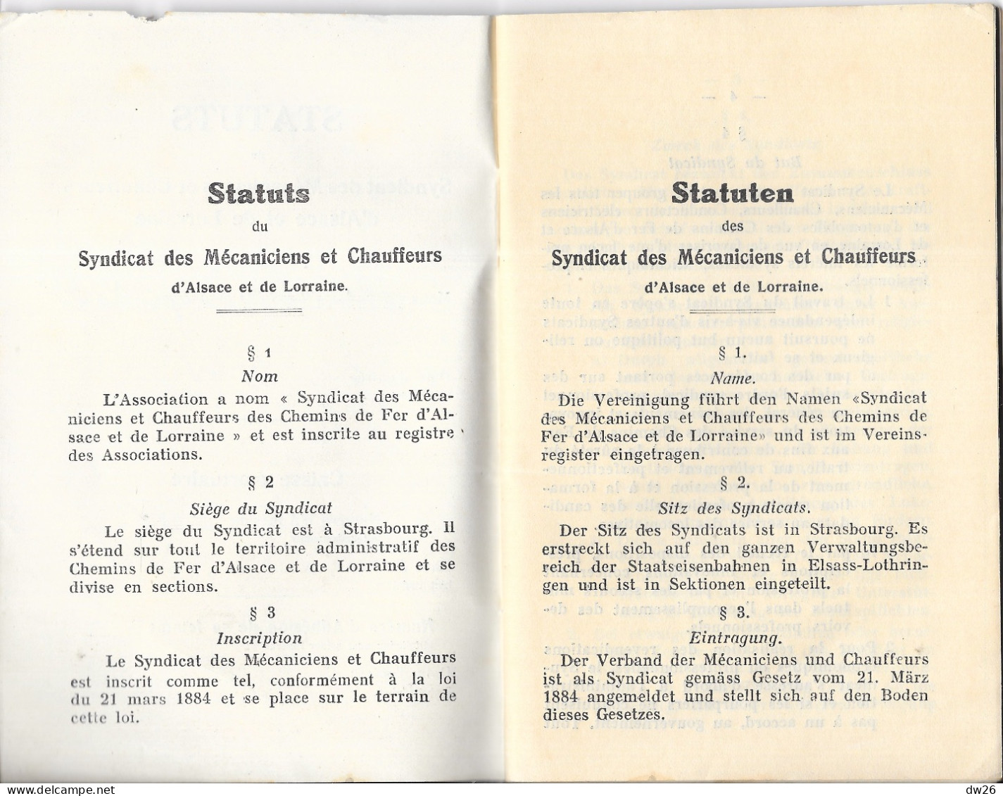 Chemins De Fer - Livret: Statuts 1932 Du Syndicat Des Mécaniciens Et Chauffeurs D'Alsace Et De Lorraine - Chemin De Fer