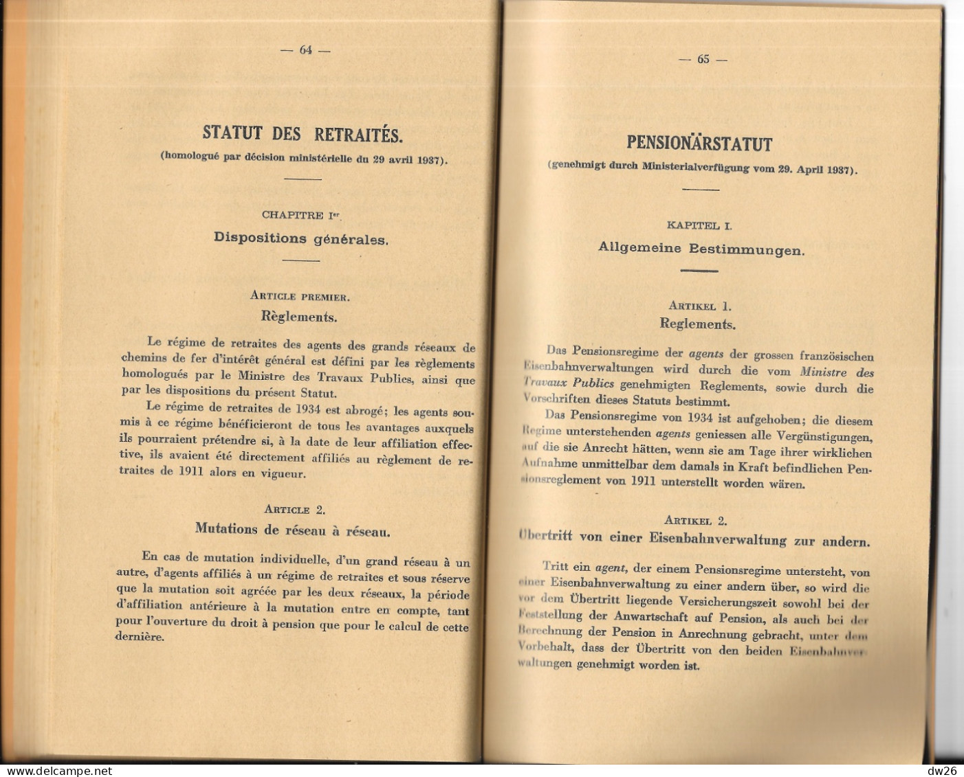 Chemins De Fer D'Alsace Et De Lorraine - Livret: Statuts Des Cheminaux Retraités 1937 (Caisses De Retraites) - Chemin De Fer