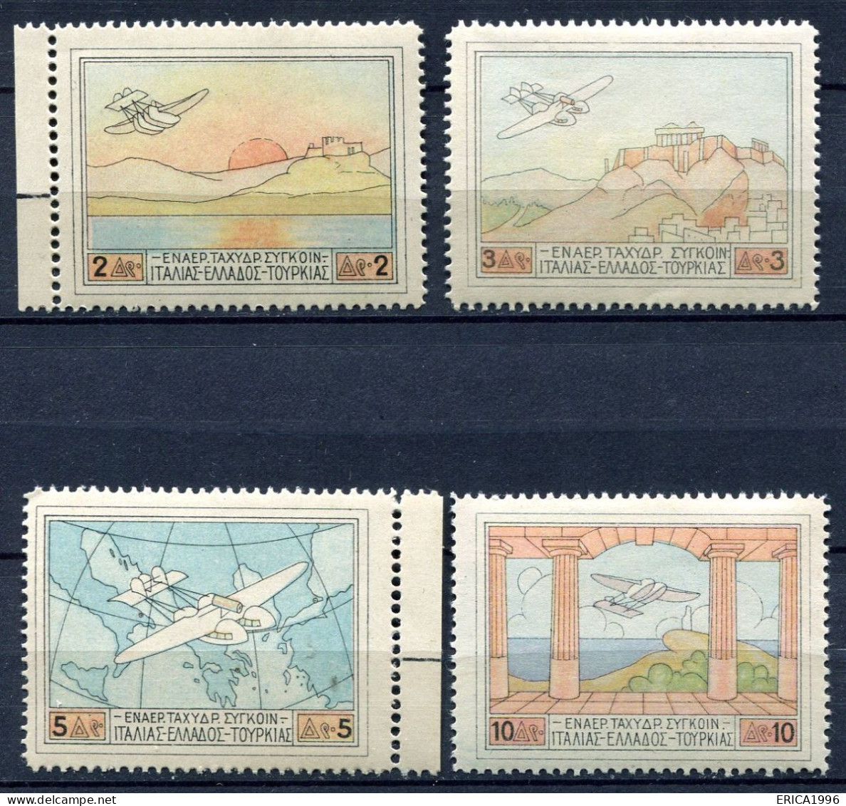 Z3726 GRECIA 1926 Posta Aerea Idrovolante Savoia Marchetti S-55, MNH** Serie Completa, Valore Catalogo Unificato € 110, - Unused Stamps