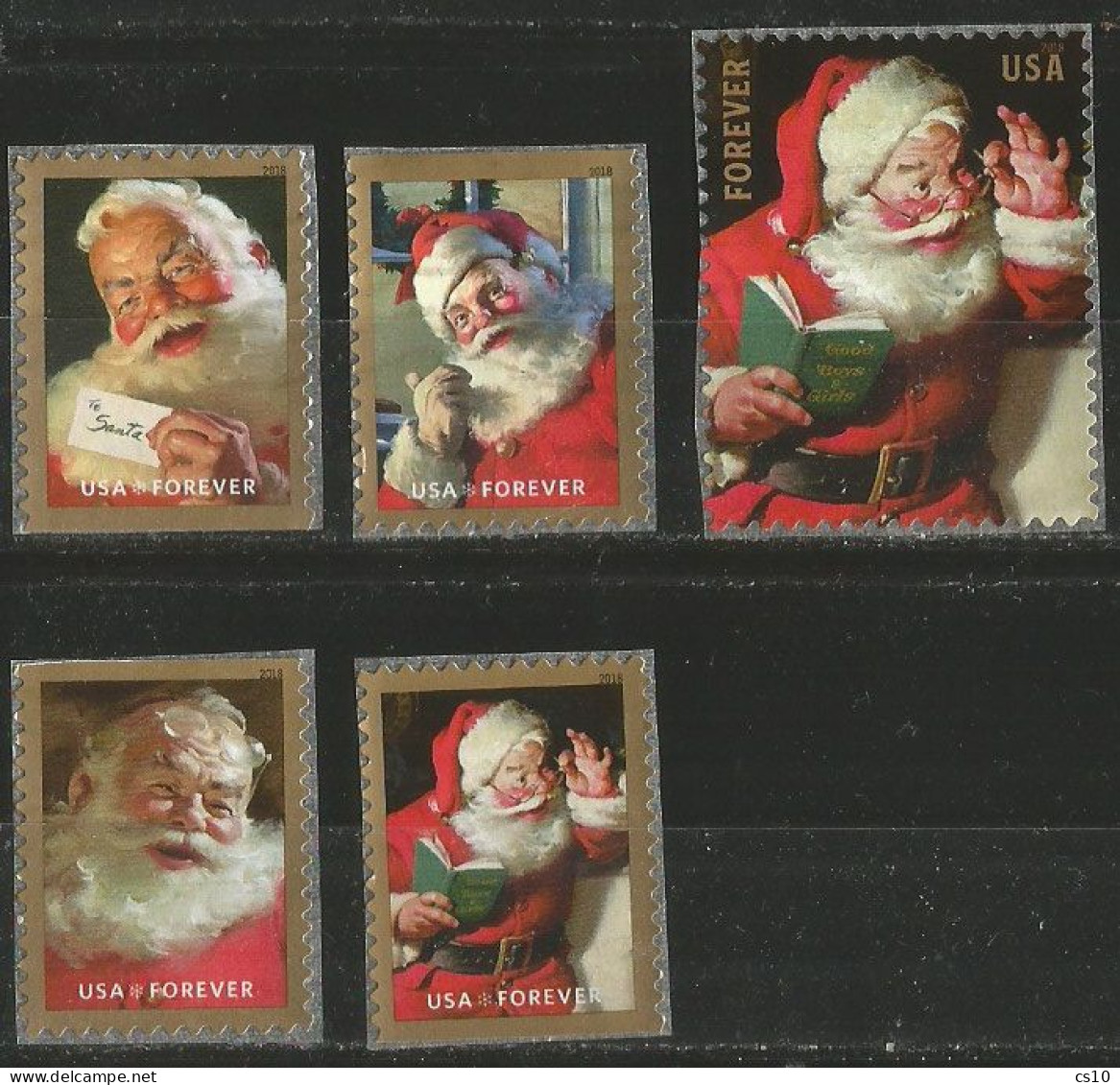 USA 2018 Xmas Sparkling Holidays Santa Klaus SC.#5332/36 - Cpl 5v Set - VFU Condition - Collections