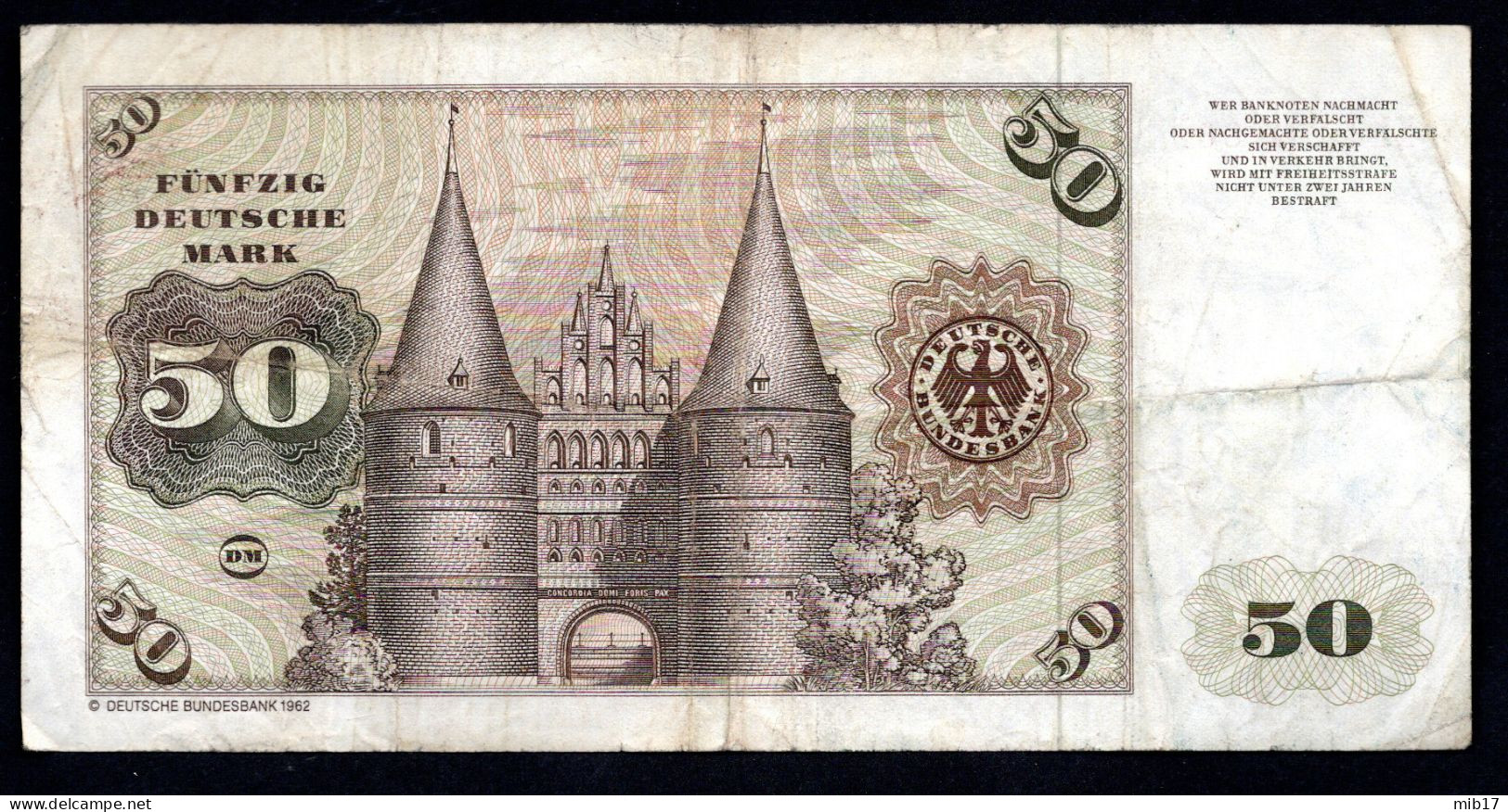 Billet Banque Allemagne 50 Deutsche Mark 1980-avec Marque "DEUTSCHE BUNDESBANK 1962" TB - 50 DM