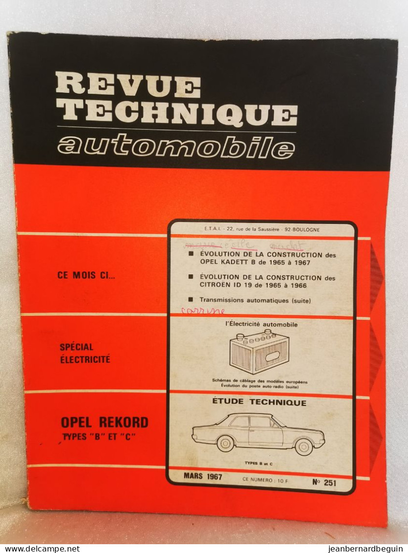 Revue Technique Automobile Originale Mars 1967 Numero 251 Opel Rekord Type B Et C - Auto