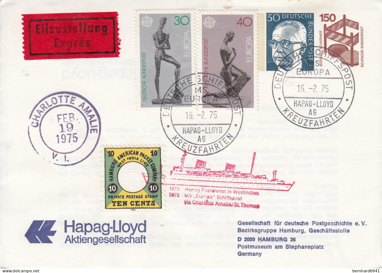 PU 106 B2/1  Hapag-Lloyd Aktiengesellschaft., Deutsche Schiffspost-Kreuzfahrten - Eilzustellung - Private Covers - Used