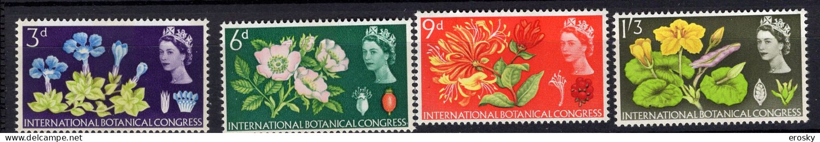 P2398 - GRANDE BRETAGNE Yv N°391/93 + 394A ** Fleurs (394 Phosphore) - Unused Stamps