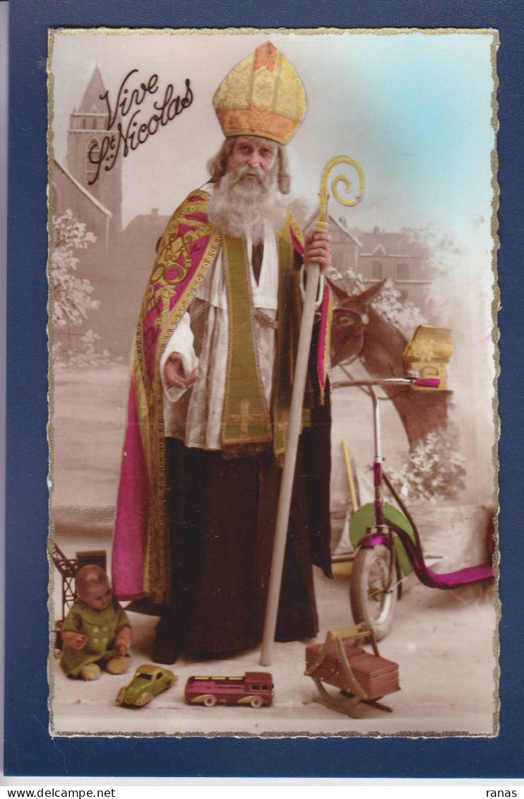 CPA Saint Nicolas Père Noël Santa Claus Nicolo Nicolaas Non Circulé Jouets Ane - Saint-Nicolas