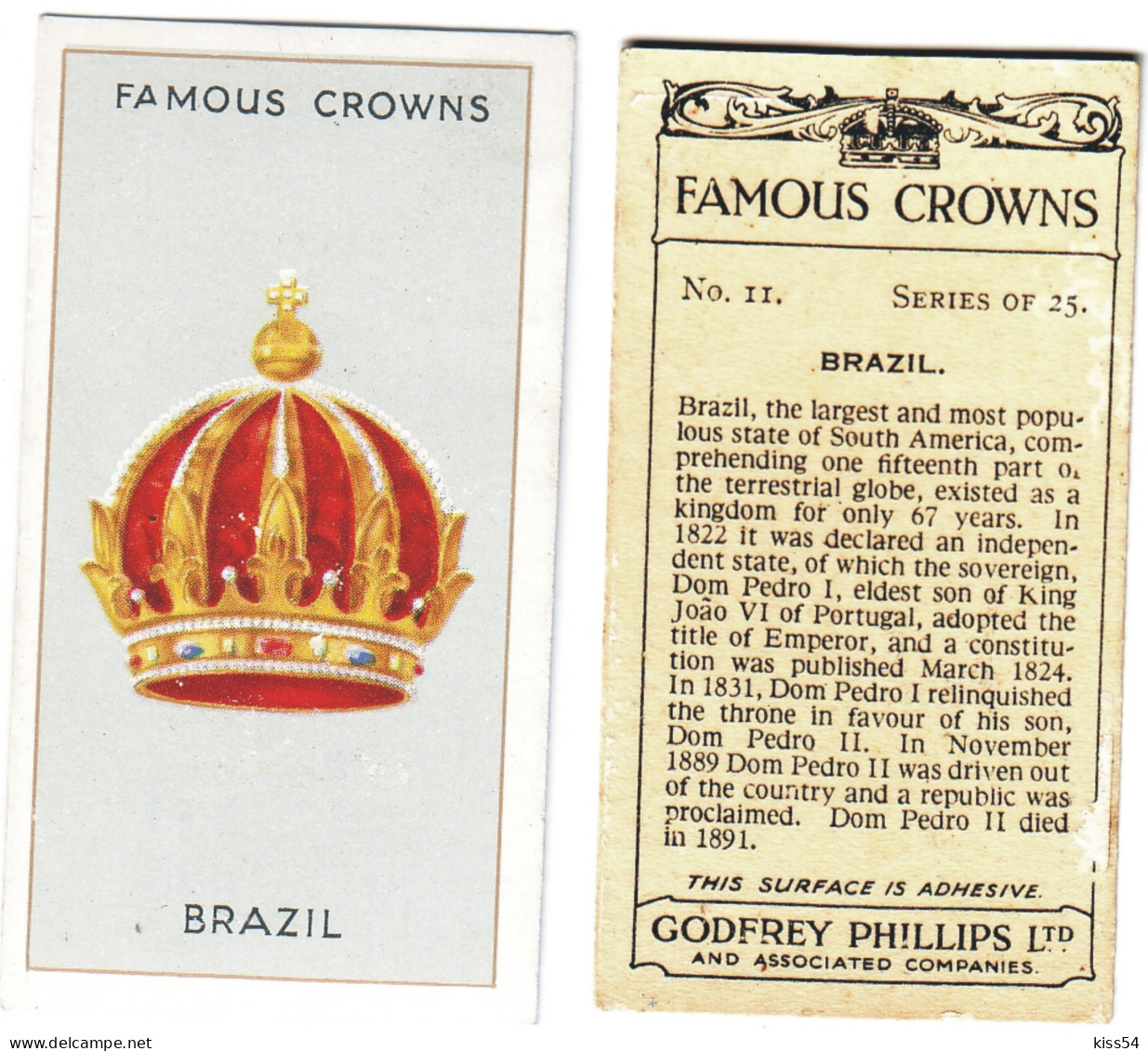 CR 3 - 11b Famous Crown, BRAZIL, King JOAO VI Of PORTUGAL - Godfrey Phillips -1938 - Phillips / BDV