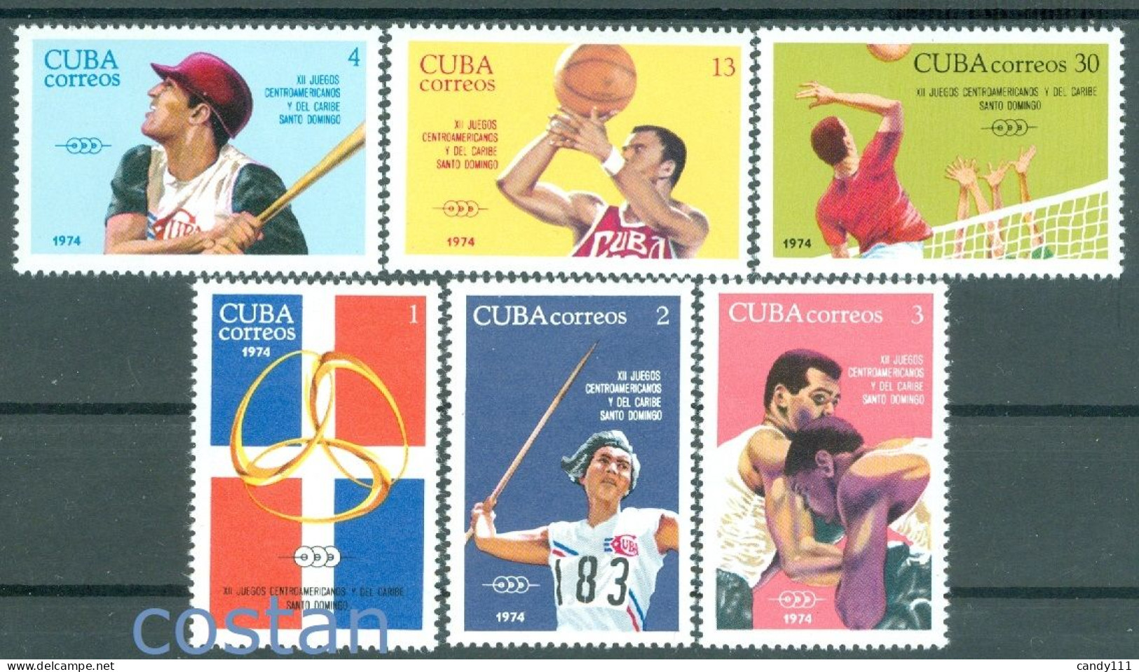 1974 Sports,Baseball,Basketball,Volleyball,Javelin,Boxing,Caribbean,1940,MNH - Honkbal