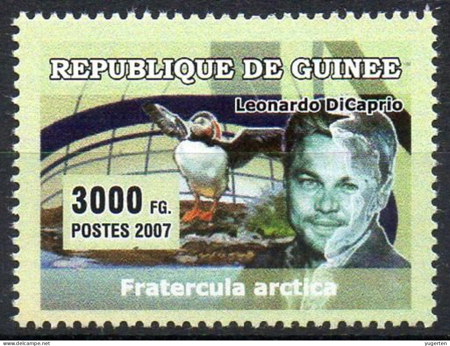GUINEA - 1 V - MNH - Di Caprio - Int. Polar Year - Birds - Cineam - Movies - Kino Atlantic Puffin (Fratercula Arctica) - Perroquets & Tropicaux