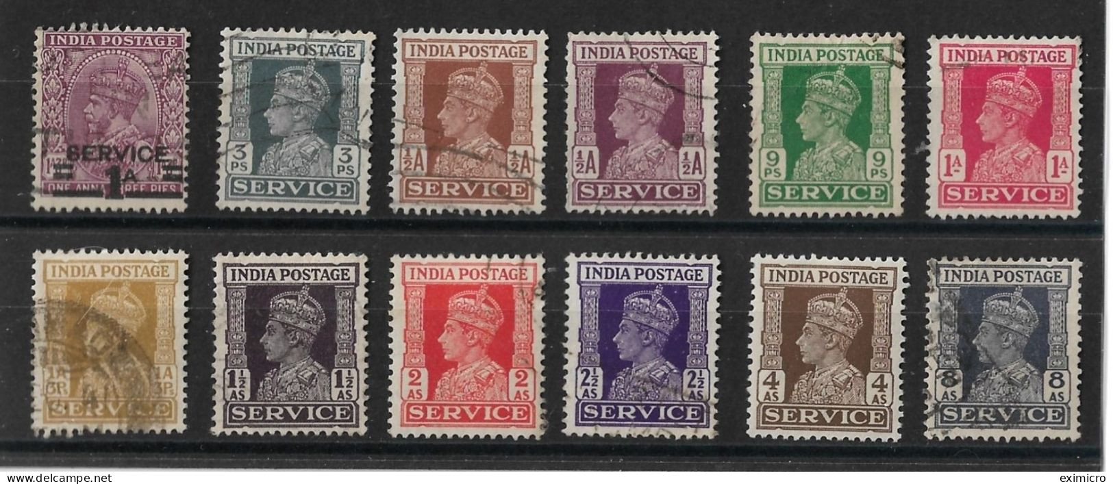 INDIA - 1939 SURCHARGE OFFICIAL + 1939 - 1942 OFFICIALS SET SG O139, O140/O150 FINE USED Cat £2.50 - Official Stamps