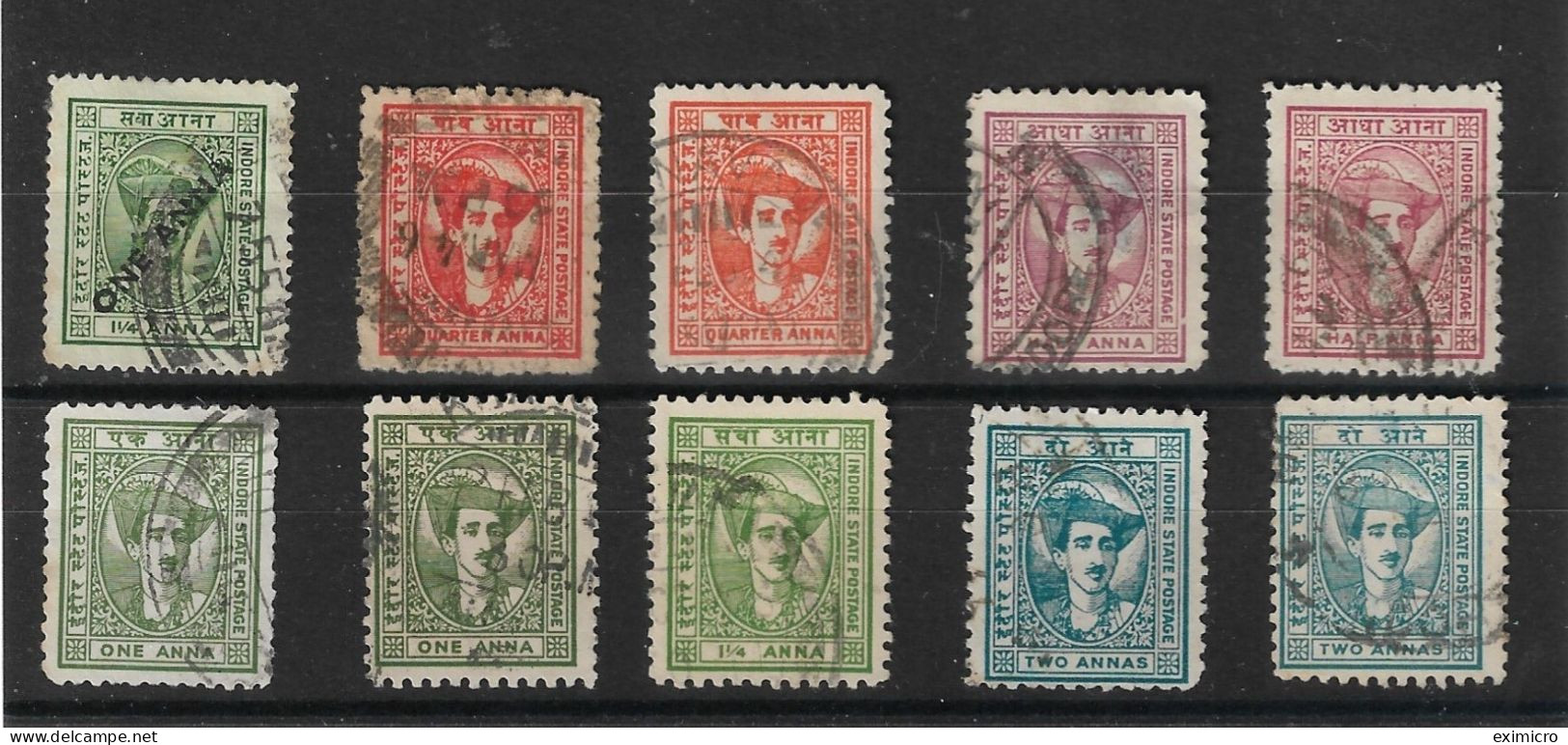 INDIA - INDORE 1940 - 1941 LOT INCLUDING UNLISTED COLOUR VARIETIES FINE USED MINIMUM Cat £7.50 - Holkar