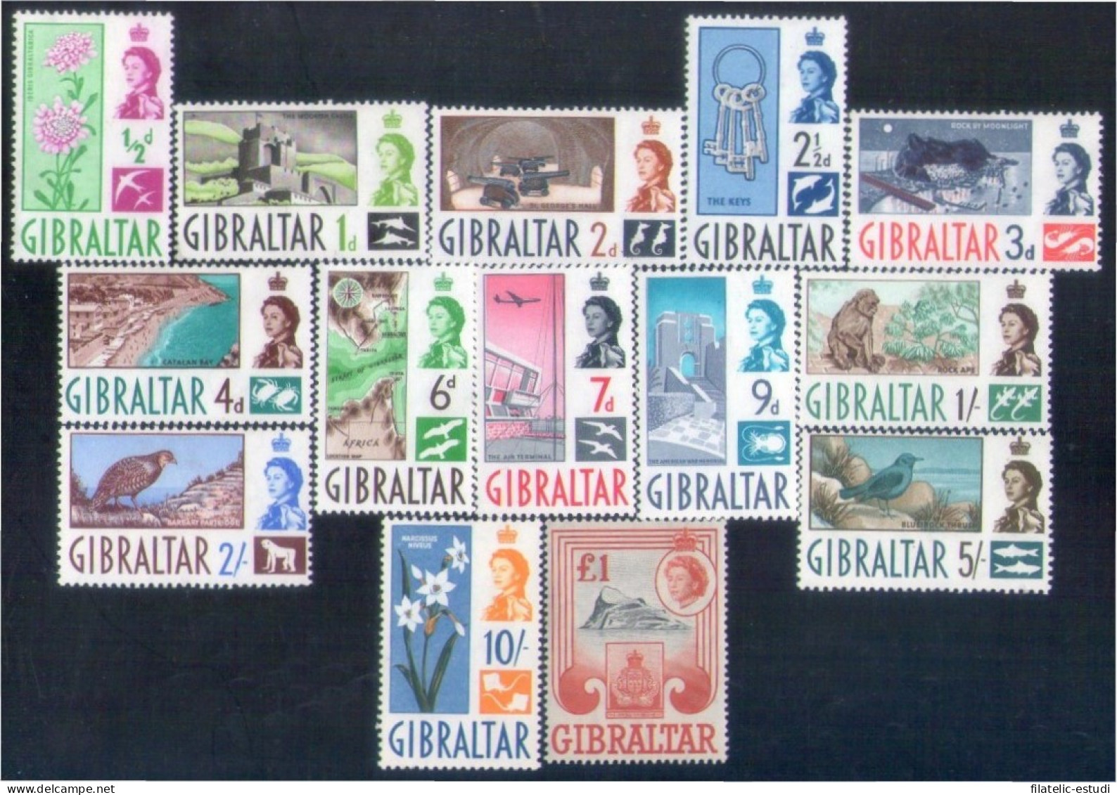 Gibraltar 145/58 1954 Serie Isabel II Paisajes MH - Gibraltar