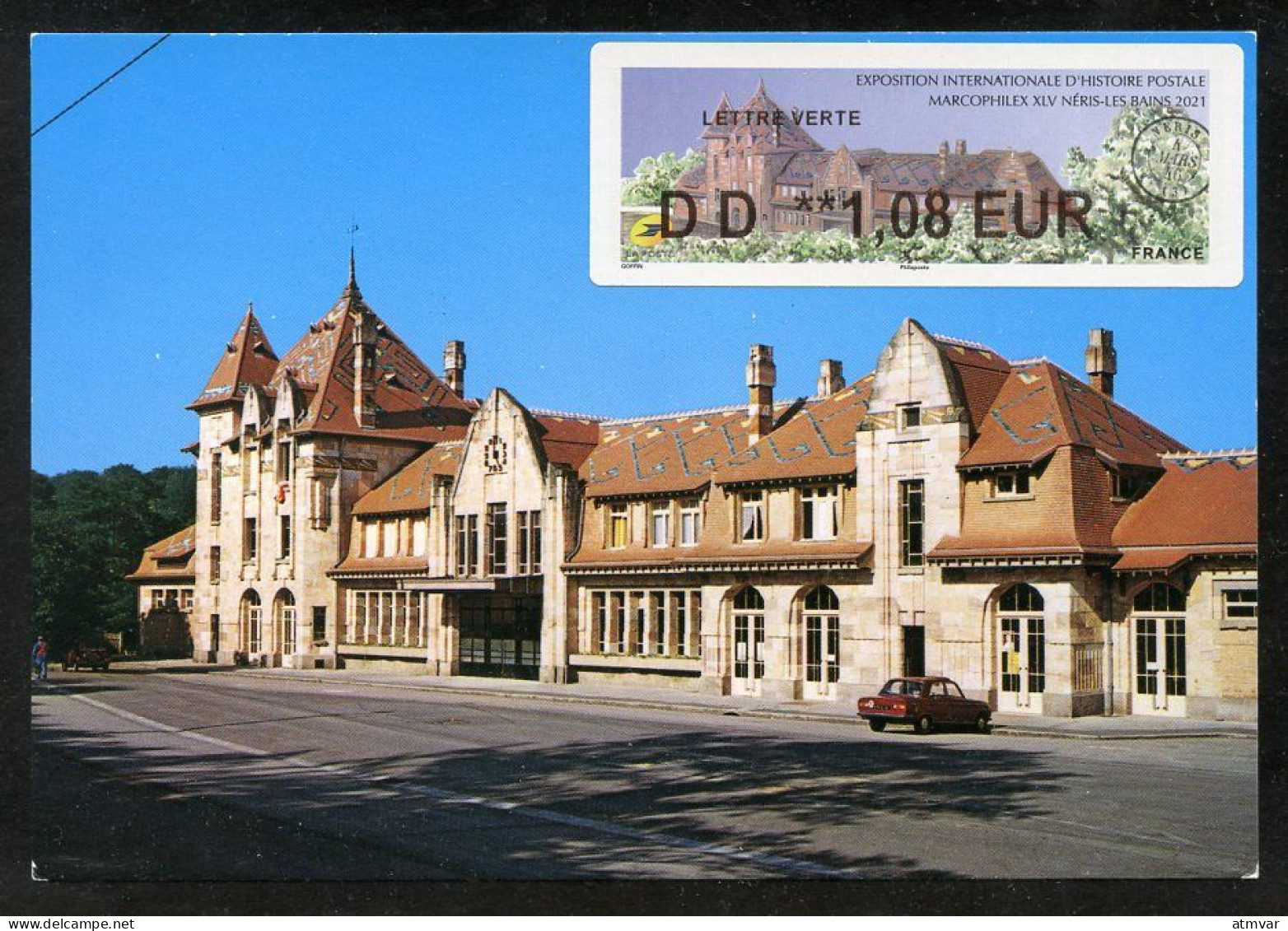 FRANCE (2021) Carte Avec ATM LISA - MARCOPHILEX XLV Néris-les-Bains, Ancienne Gare, Train Station, Estación Tren - Lettres & Documents