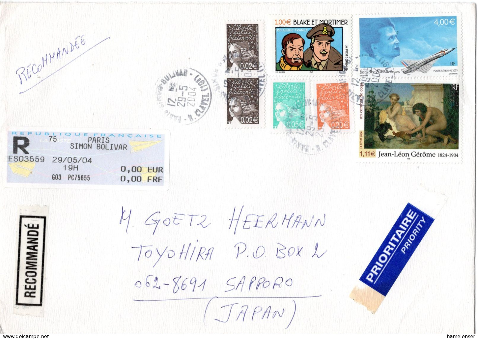 L75613 - Frankreich - 2004 - €4,00 Auriol MiF A R-LpBf PARIS -> Japan - Covers & Documents