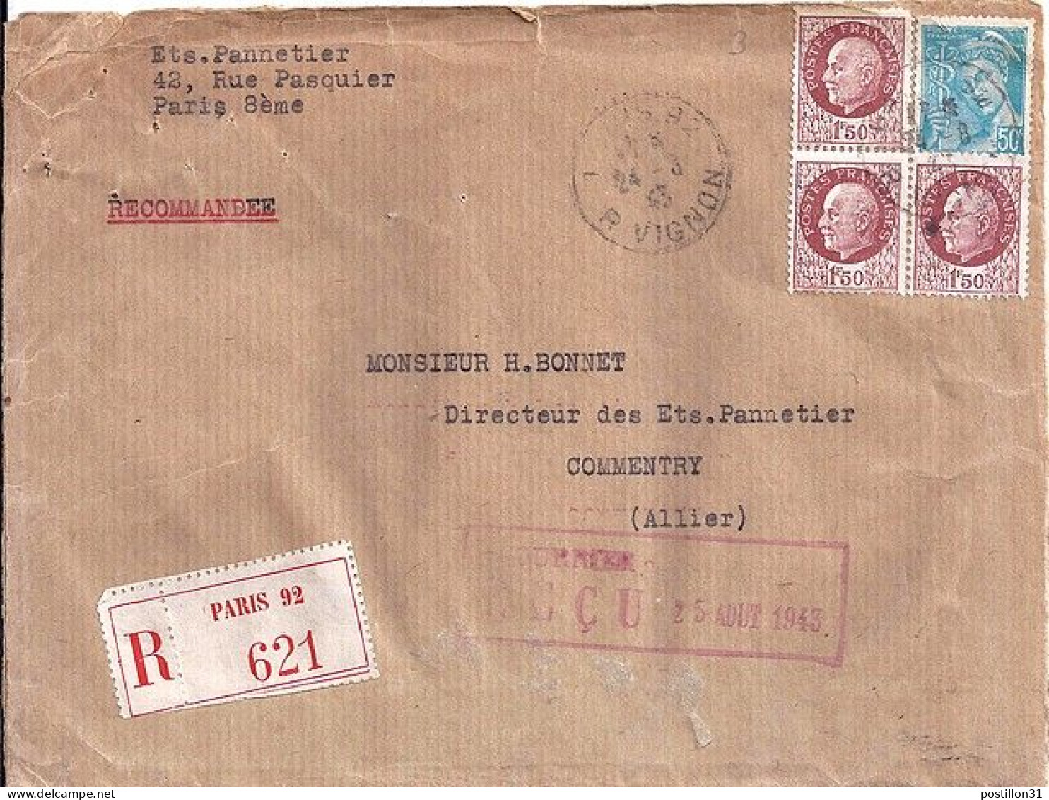 PETAIN N° 517x3/549 S/L. REC. DE PARIS/24.8.43 - 1941-42 Pétain