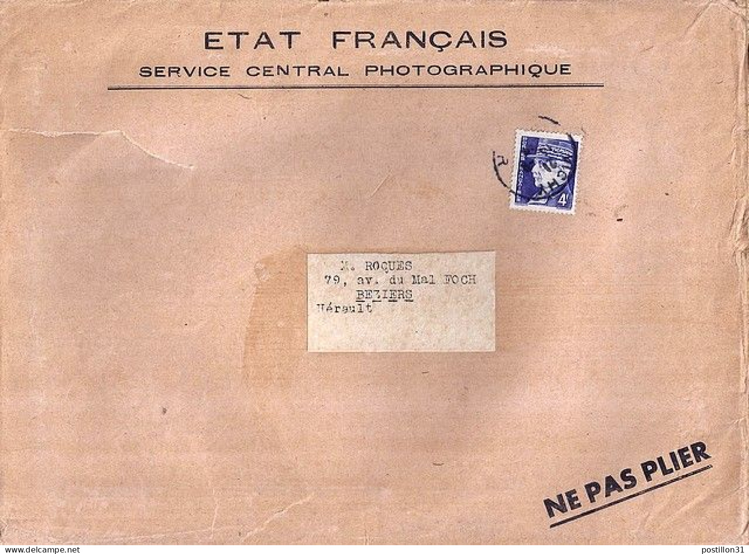 PETAIN N° 522 S/L. DE VICHY/13.9.43 - 1941-42 Pétain