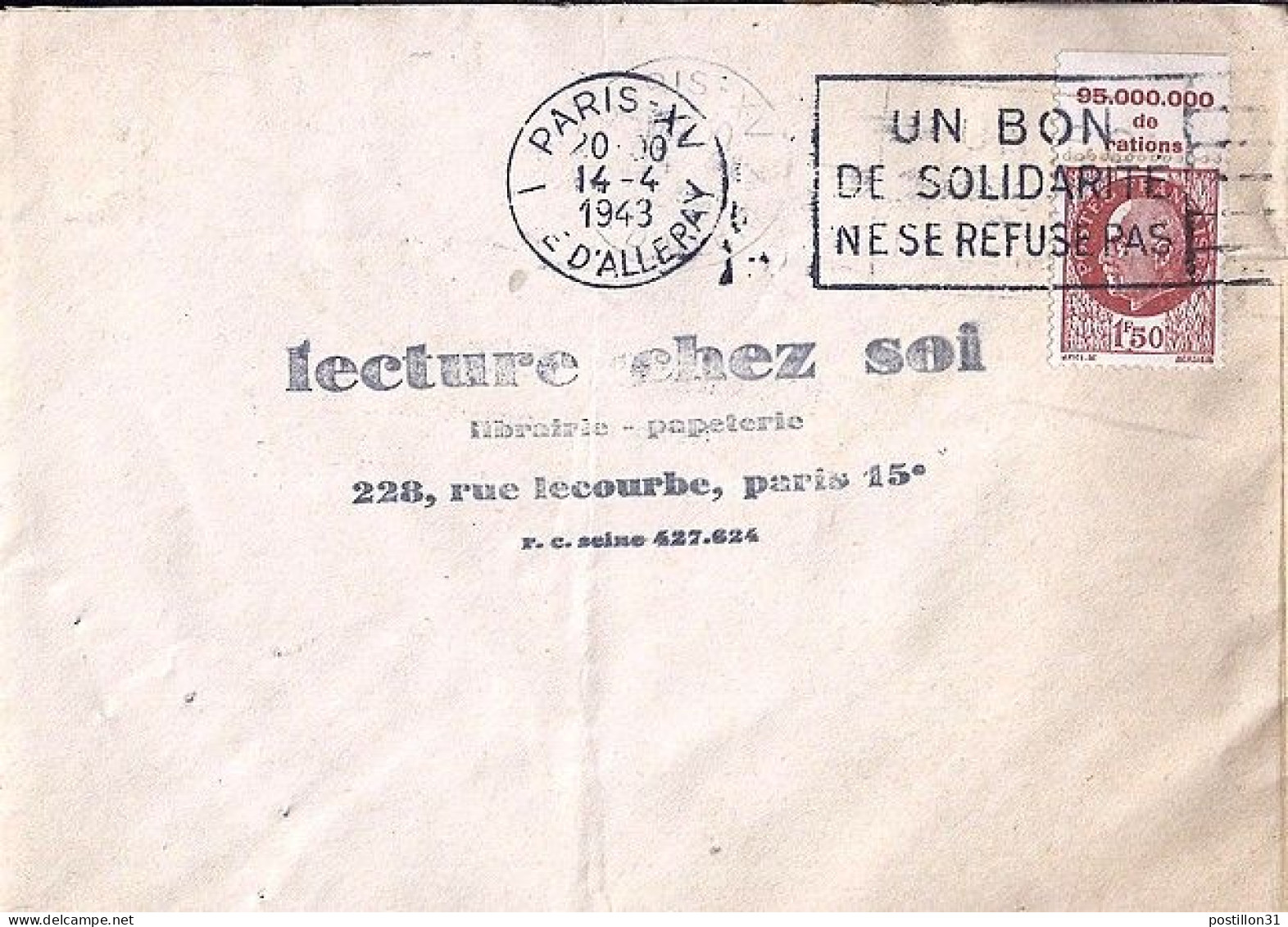 PETAIN N° 517+PUB SECOURS NATIONAL S/L. DE PARIS/14.4.43 - 1941-42 Pétain