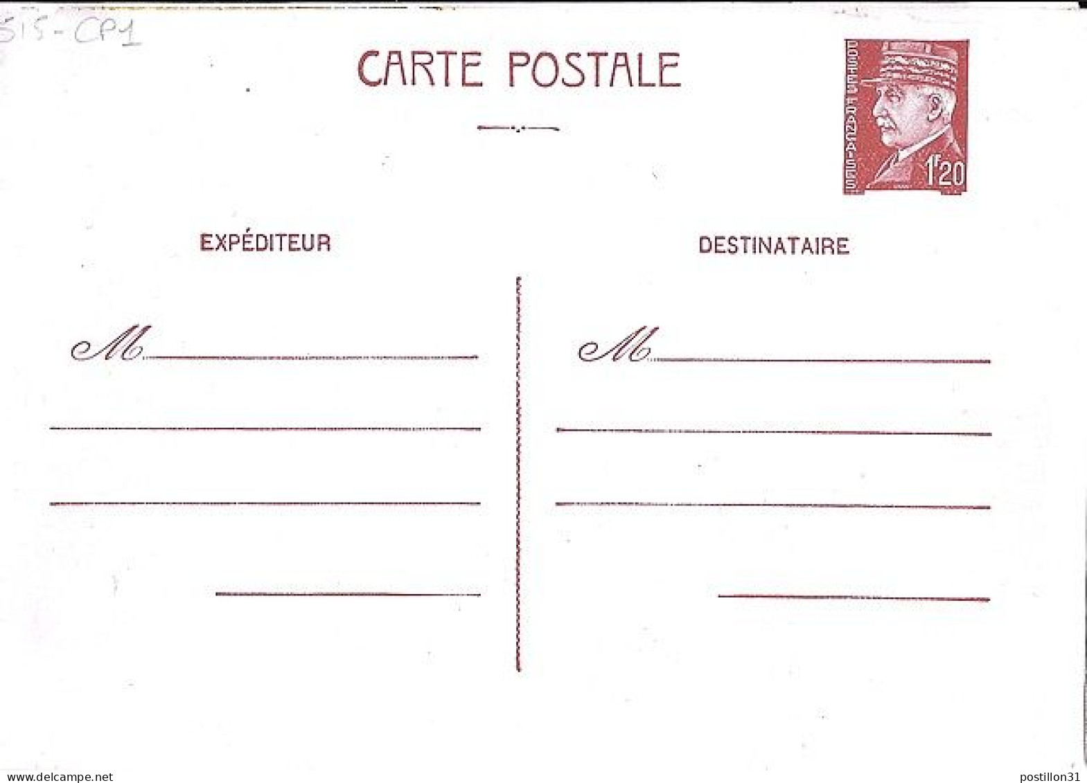 PETAIN N° ENTIER 515-CP1 NEUF - 1941-42 Pétain