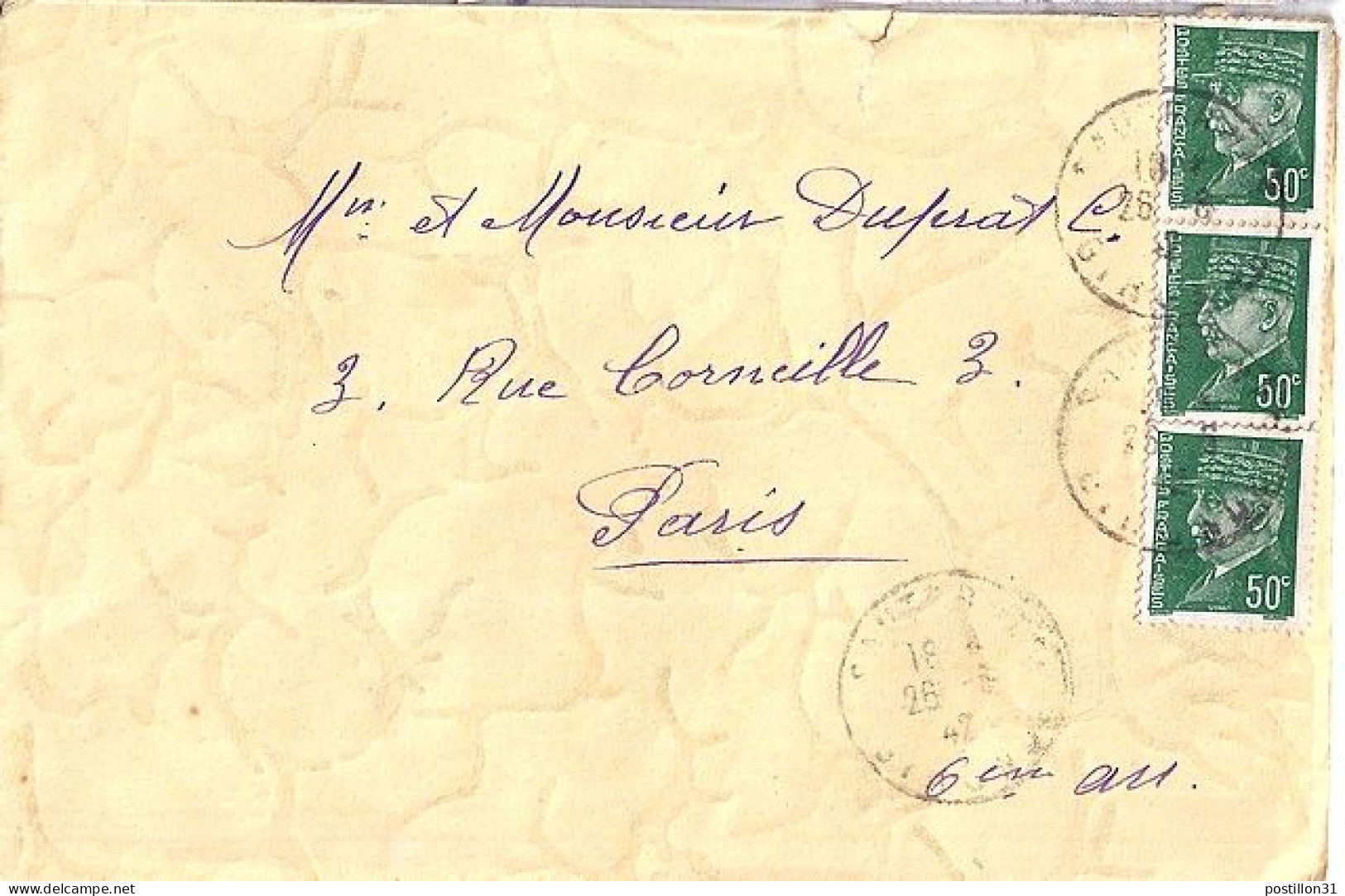 PETAIN N° 508 X 3 S/L. DE SAUTERNE/26.8.42 - 1941-42 Pétain