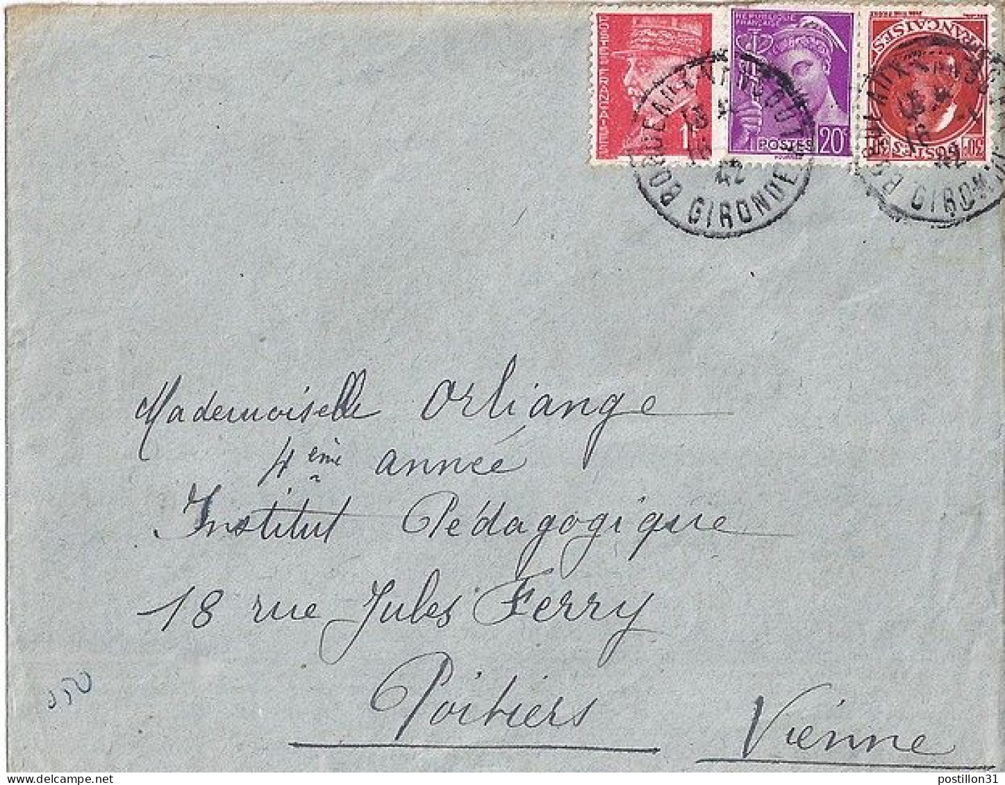 PETAIN N° 506/514/410 S/L. DE BORDEAUX/16.1.42 - 1941-42 Pétain