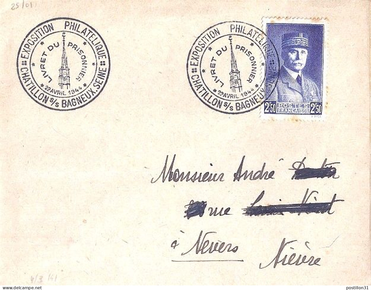 PETAIN N° 473 S/L. DE CHATILLON S/s BAGNEUX/22.04.44 - 1941-42 Pétain