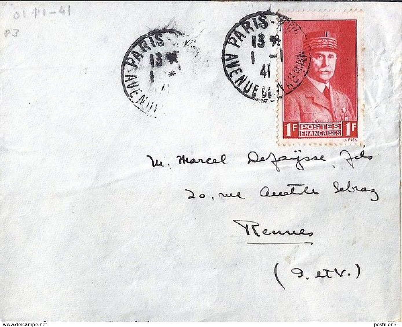 PETAIN N° 472 S/L. DE PARIS/1.1.41  DATE RARE - 1941-42 Pétain