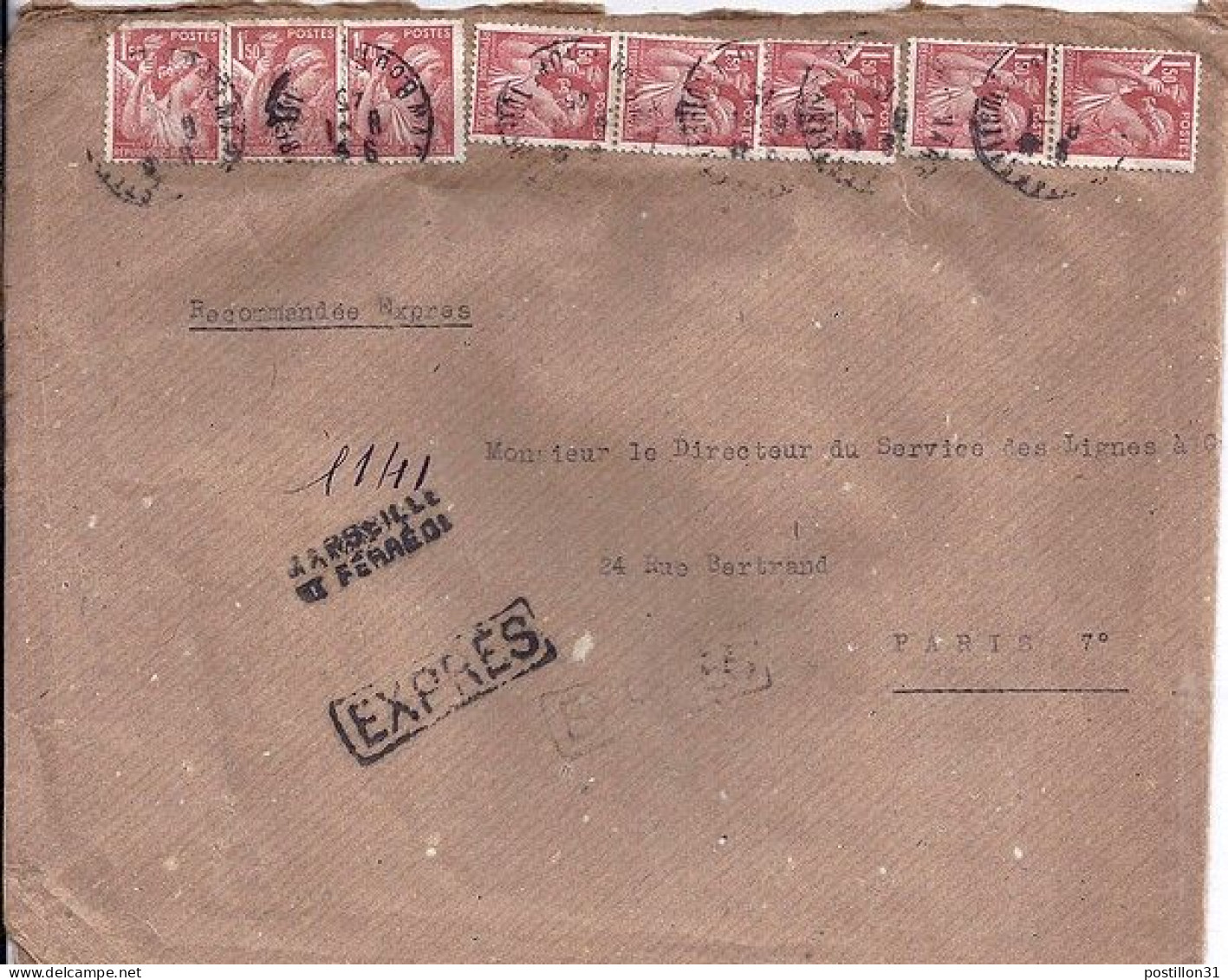 IRIS N° 652 X 8 S/L.REC. PROVISOIRE DE MARSEILLE/8.1.45 - 1939-44 Iris