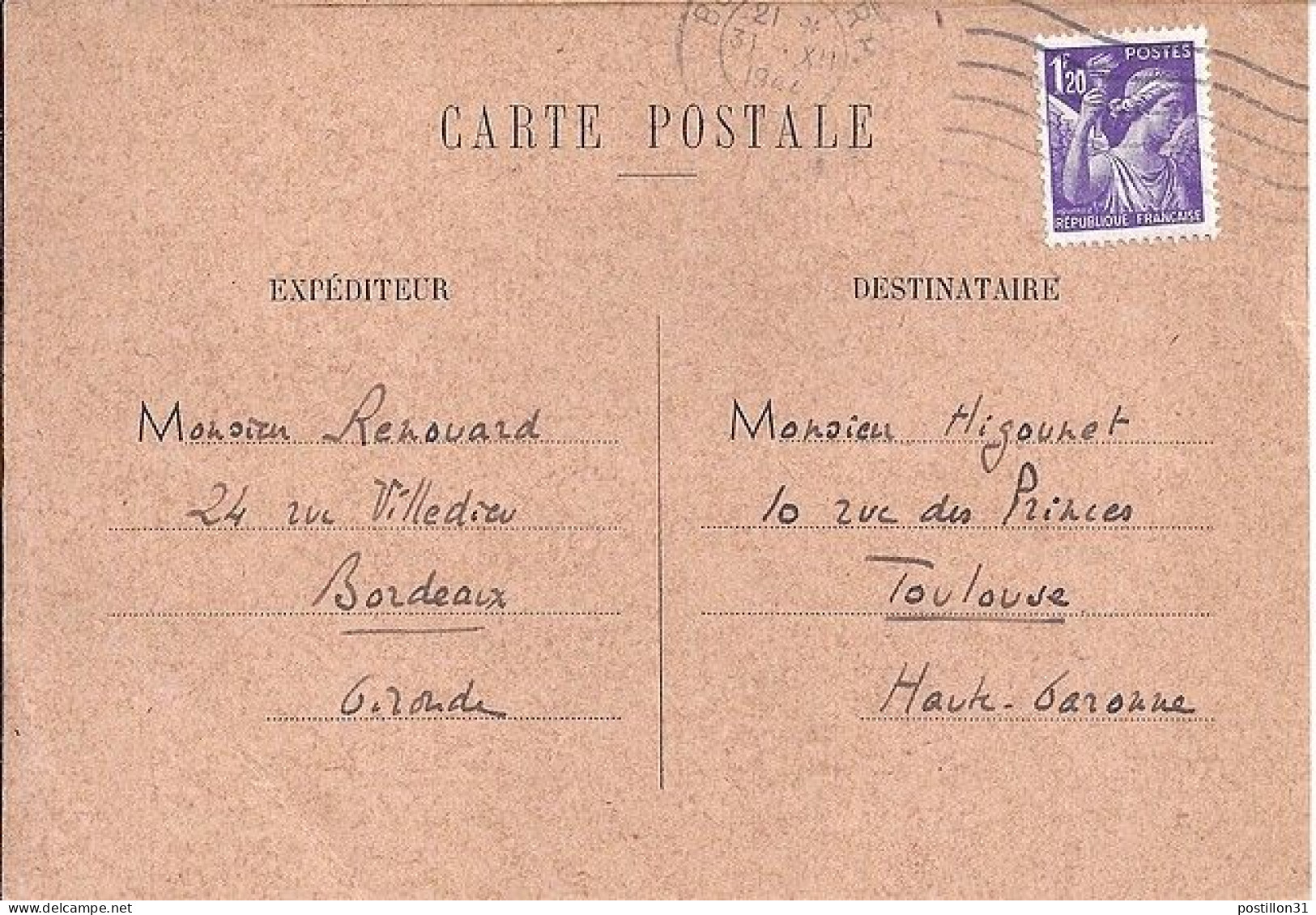 IRIS N° 651 S/CP. DE BORDEAUX/31.12.44 - 1939-44 Iris