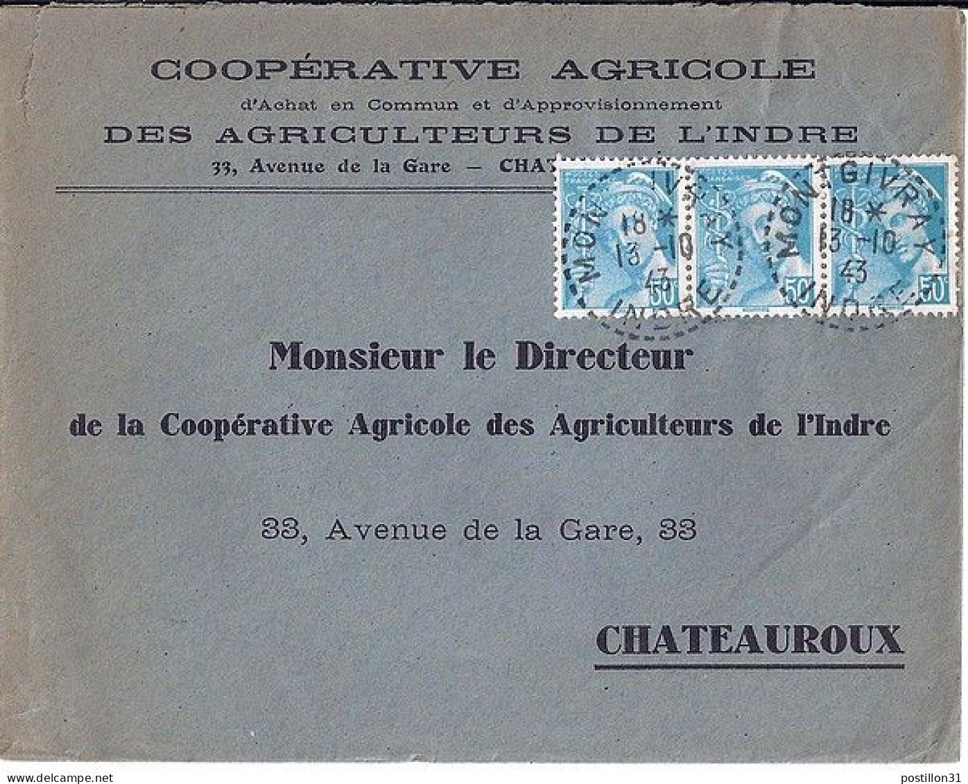 MERCURE N° 549 X 3 S/L. DE MONTGIVRAY/13.10.43 - 1938-42 Mercure