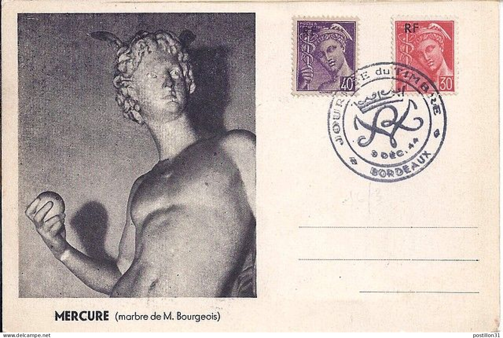 MERCURE N° 659/658 S/CARTE MAX. DE BORDEAUX/JOURNEE DU TP/9.12.44 - 1938-42 Mercure