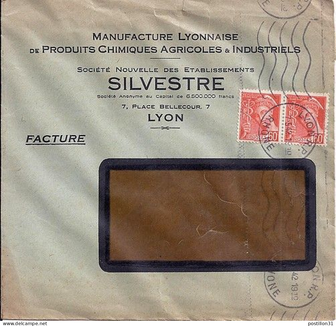 MERCURE N° 415x2 S/L. DE LYON/7.5.42 - 1938-42 Mercure