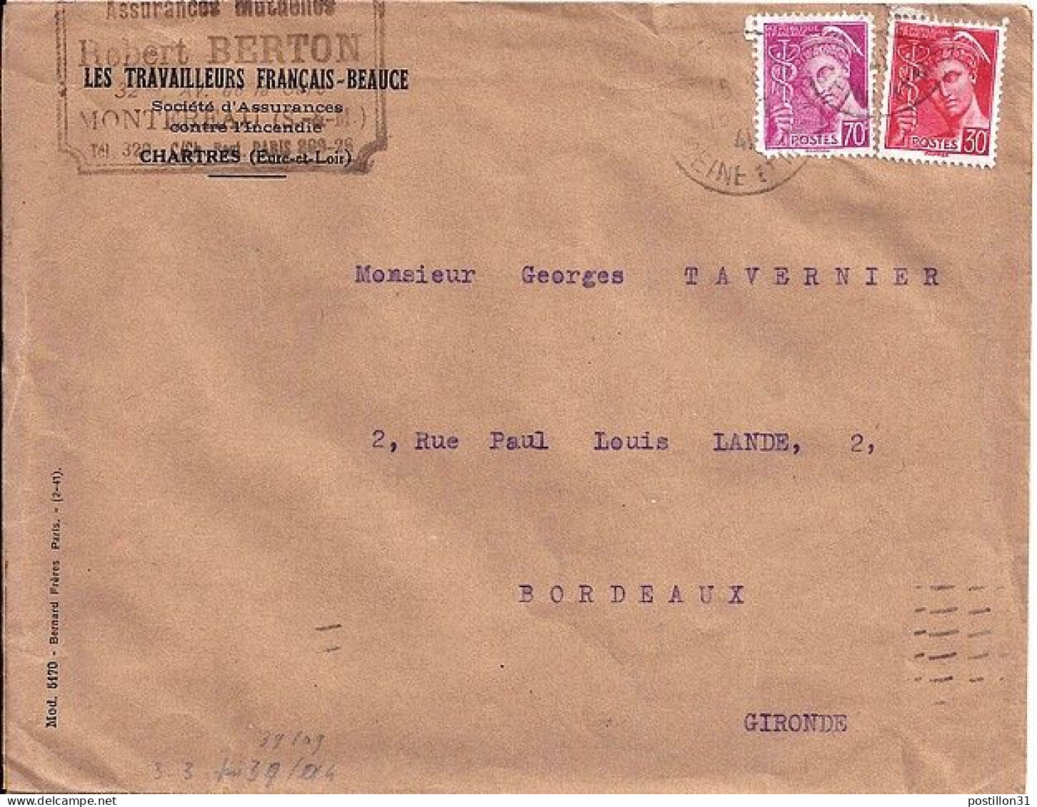 MERCURE N° 416/412 S/L.DE CHARTRES/18.7.41 - 1938-42 Mercurius