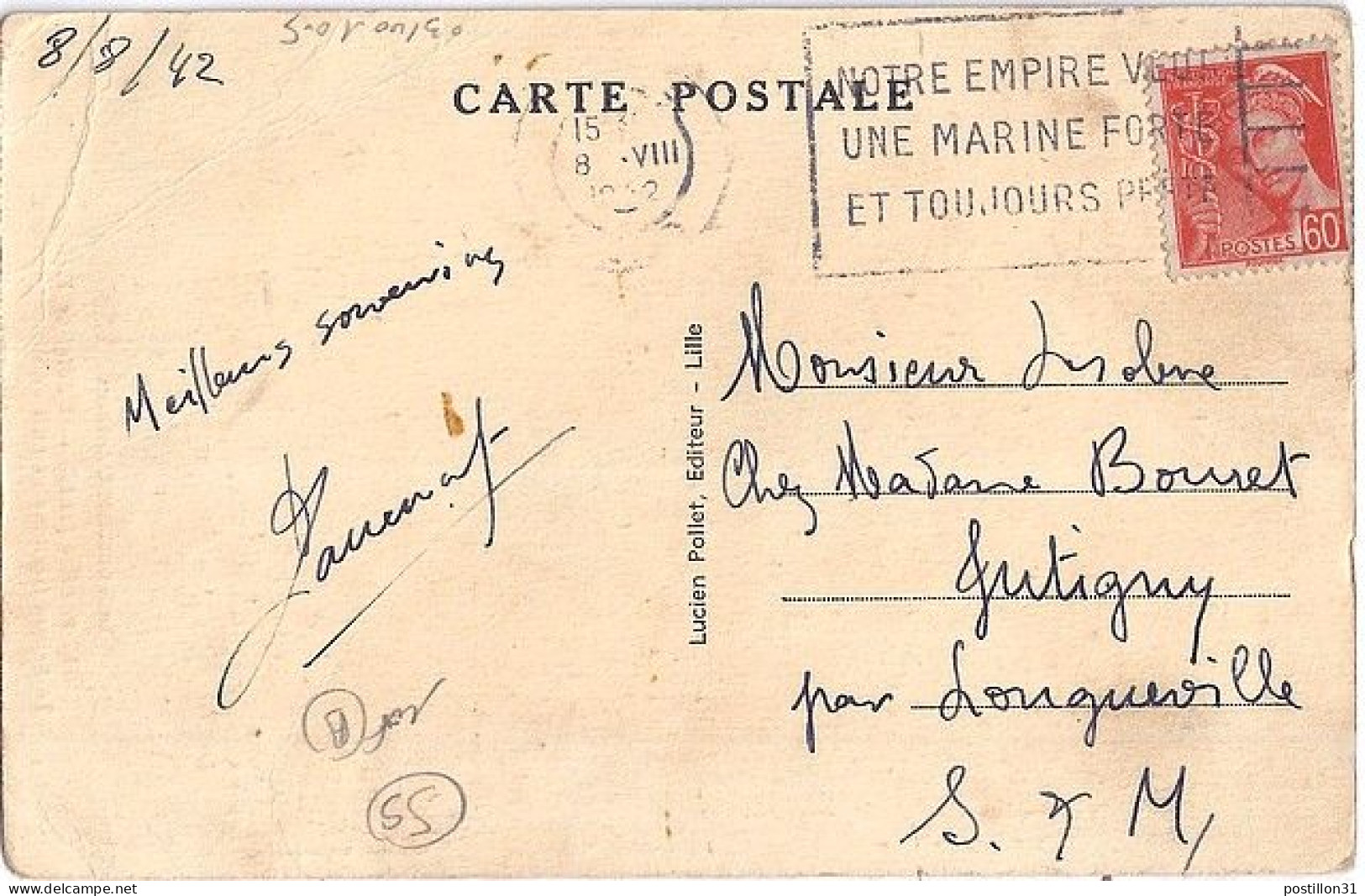 MERCURE N° 415 S/CP DE LILLE/8.8.42 - 1938-42 Mercure