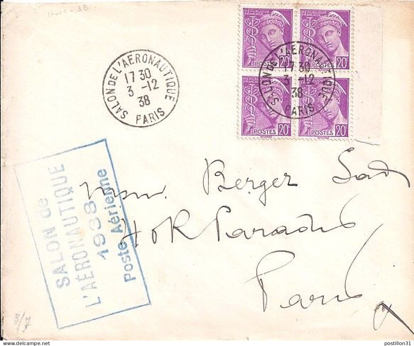 MERCURE N° 410x4 S/L. DE PARIS/SALON DE L’AERONAUTIQUE/3.12.38 - 1938-42 Mercure