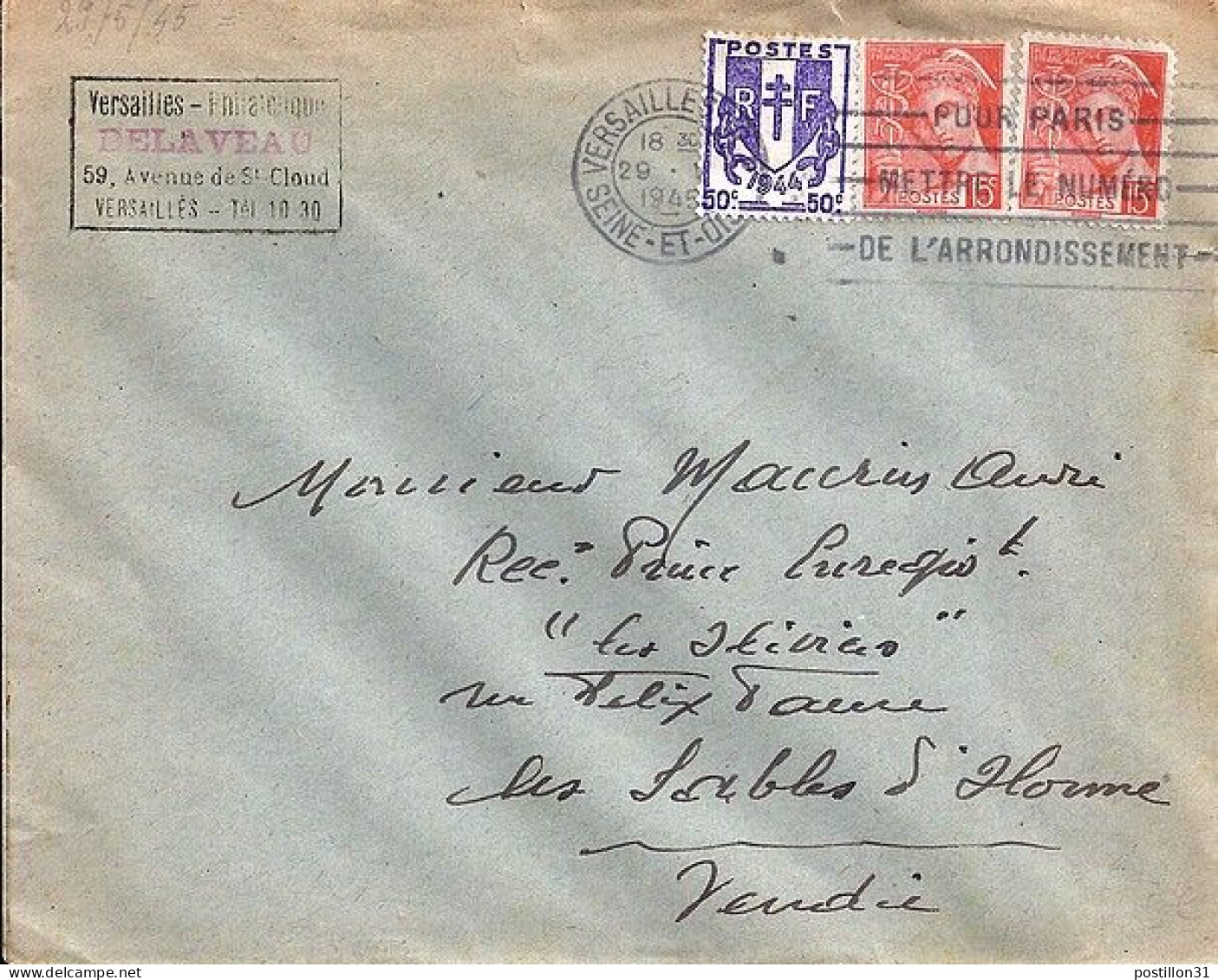 MERCURE N° 408x2/673 S/L.DE VERSAILLES/29.5.45 - 1938-42 Mercure