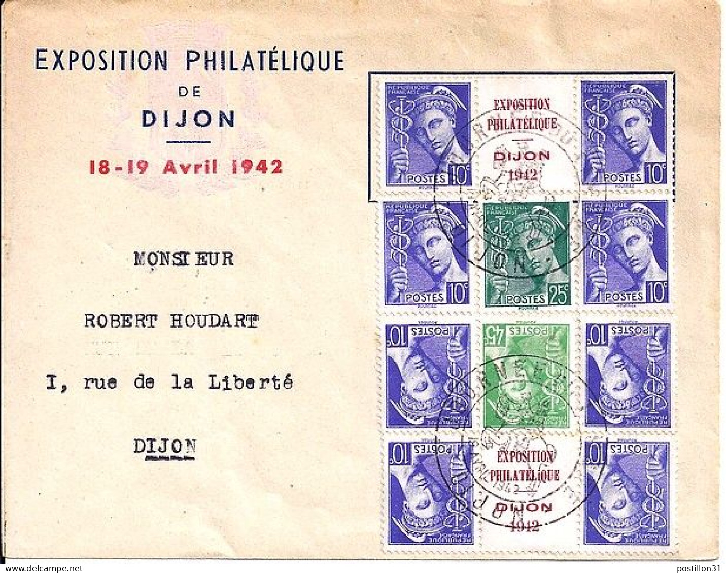 MERCURE N° 407x8 (dont 2 Paires Avec Inter-vignette De L’Expo):411/414 S/L.DE DIJON/JOURNEE DU TP/19.4.42   RARE - 1938-42 Mercurius