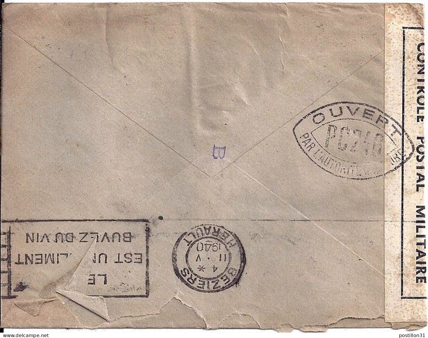 MERCURE N° 407x3/416 S/L.DE COLLIOURE/10.5.40 + CENSURE FRANCAISE - 1938-42 Mercurius